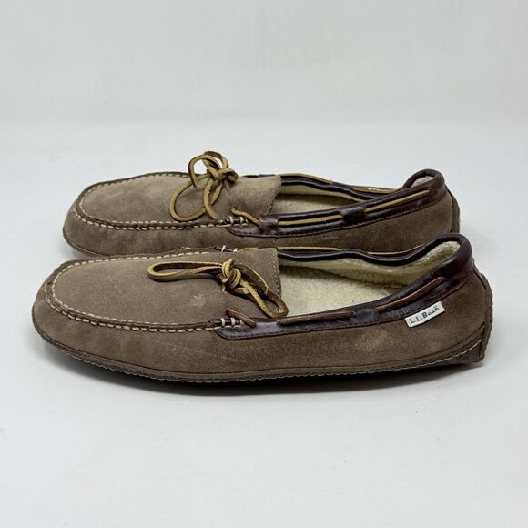 LL Bean Slippers Mens 12 M Brown Suede Shearling Lined Comfort Indoor Outdoor main image 10